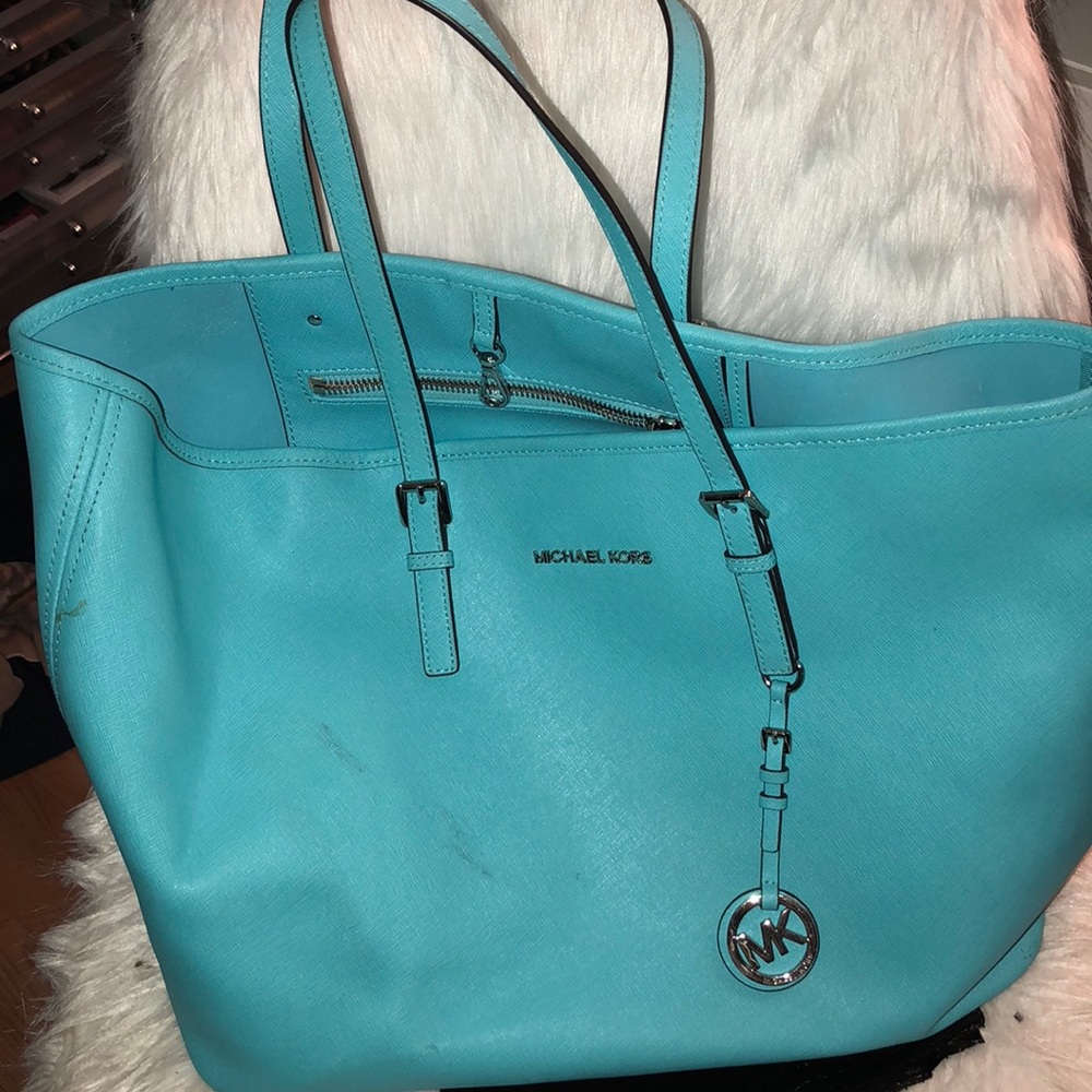 teal michael kors tote